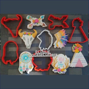 Boho Cookie Cutters - teepee, arrows, anters plaque, headdress, bull skull, dream catcher