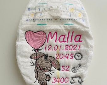 Embroidered diaper for birth