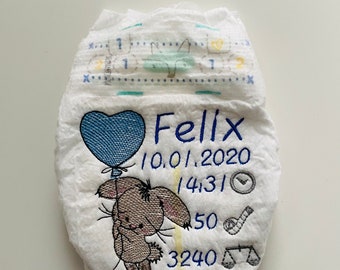 Embroidered diaper for birth