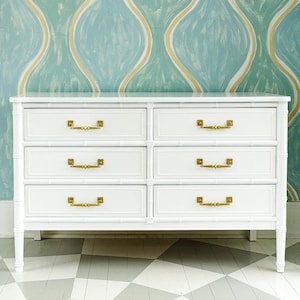 Vintage Henry Link Bali Hai Faux Bamboo 6 Drawer Dresser Lacquered White Dove