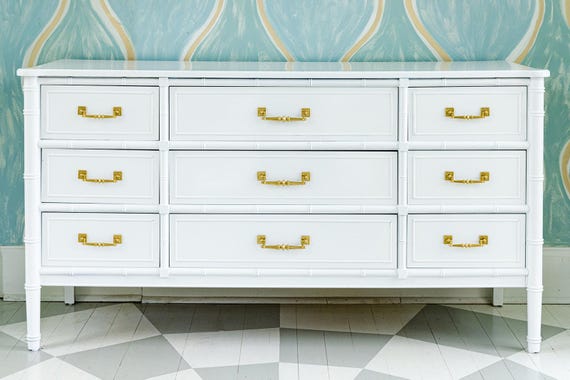 Vintage Henry Link Bali Hai Faux Bamboo 9 Drawer Dresser Lacquered