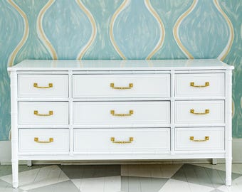 Vintage Henry Link Bali Hai Faux Bamboo 9 Drawer Dresser Lacquered
