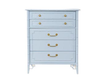 Vintage Thomasville Allegro Faux Bamboo Highboy Lacquered Light Blue