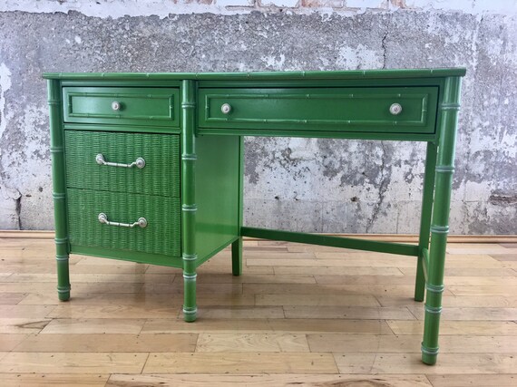 Made To Order Vintage Faux Bamboo And Wicker Desk Lacquered Etsy