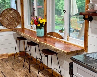 Finished Cedar Bar Tops - Fully Finished Ready to Install— Custom Size Rustic Slabs