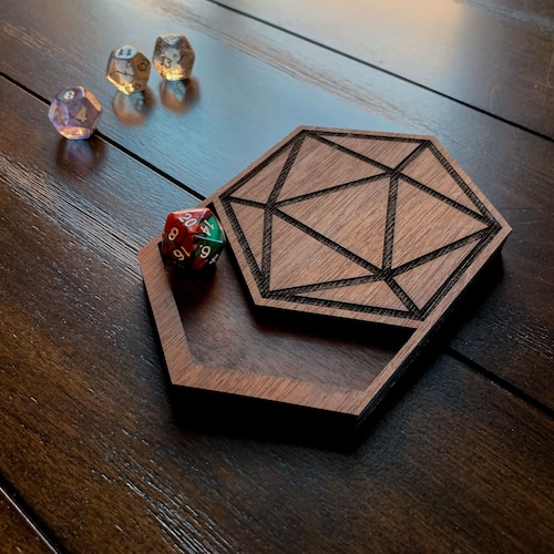 D20 Coaster with Dice Tray, Dungeons and Dragons Coaster, DM Gift, Engraved Wood Coaster, D&D TTRPG Coaster