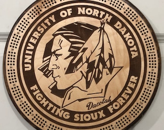 Custom College Mascot Cribbage Board: Engraved Wood, Card Storage, Team Logo