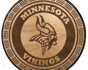 Minnesota Vikings Cribbage Board: Maple Wood, Card Storage + Free Cards