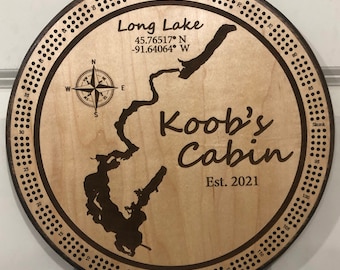 Custom Lake Cribbage Board: Personalized Wood Card Storage