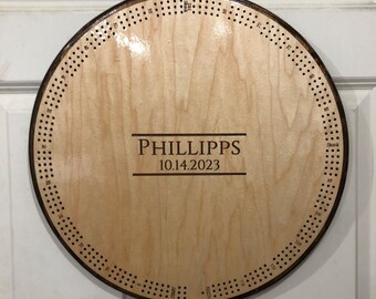 12in Personalized Wedding Guest Book Cribbage Board: Wall Plaque with Card Storage