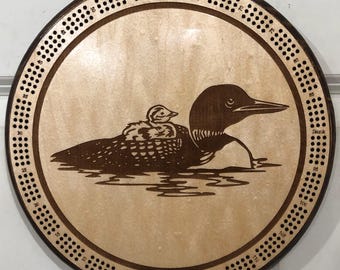 Loon Cribbage Board: Laser Engraved Wood, Card Storage & Free Cards