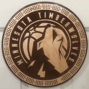 Minnesota Timberwolves cribbage board and plaque - with CARD STORAGE, 3 track, 120 continuous points and 6 pegs plus free deck of cards