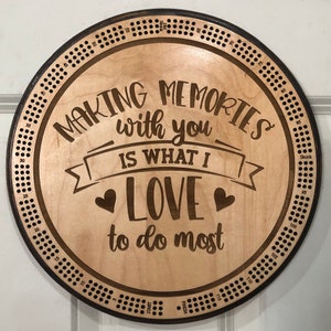 Making memories with you cribbage board & wall plaque - with CARD STORAGE, 3 track, 120 continuous points and 6 pegs plus free deck of cards