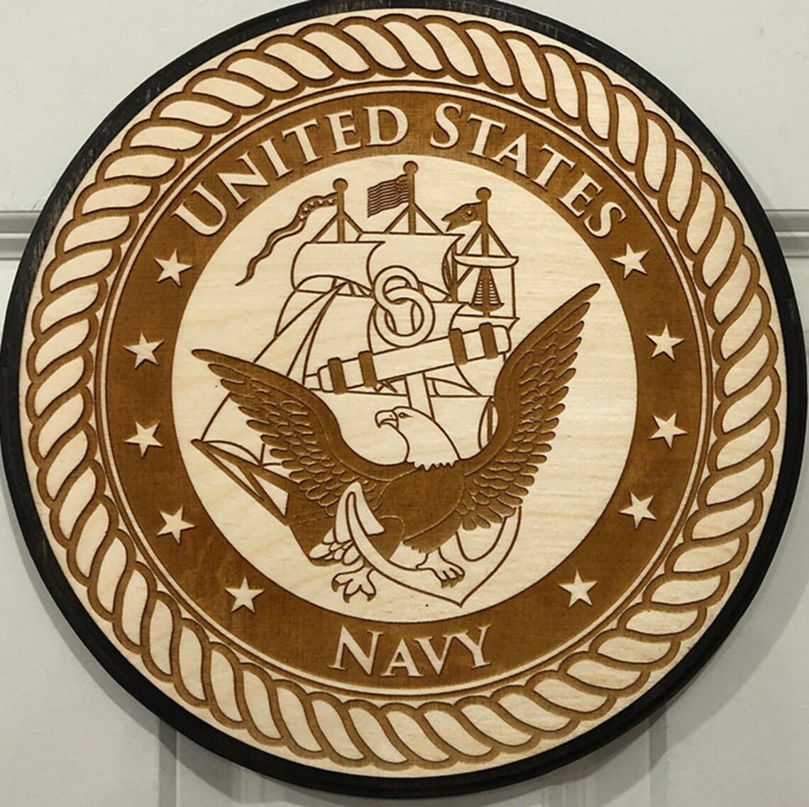 US Navy Plaque on a 11.5in Round Laser Engraved Wood Navy Etsy UK