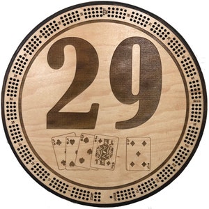 29 The perfect hand cribbage board & wall plaque - with CARD STORAGE, 3 track, 120 continuous points and 6 pegs plus free deck of cards