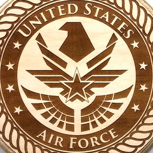 US Air Force Plaque on a Round Laser Engraved Wood Air Force - Etsy