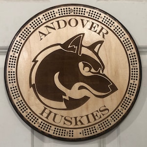 CUSTOM School mascot cribbage board and plaque - 3 tracks of 120 points & 6 pegs, School Mascot or Logo cribbage board