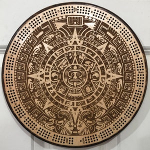 Mayan Calendar Cribbage Board: 3-Track, Card Storage, Pegs & Cards