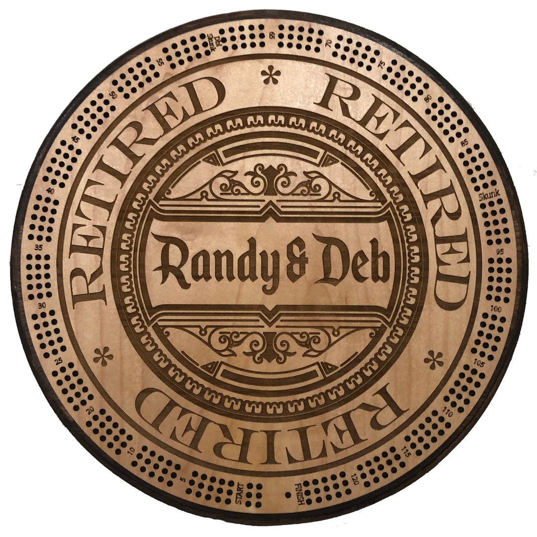 CUSTOM Retirement Gift Cribbage Board and Plaque 3 Tracks of 120 Points