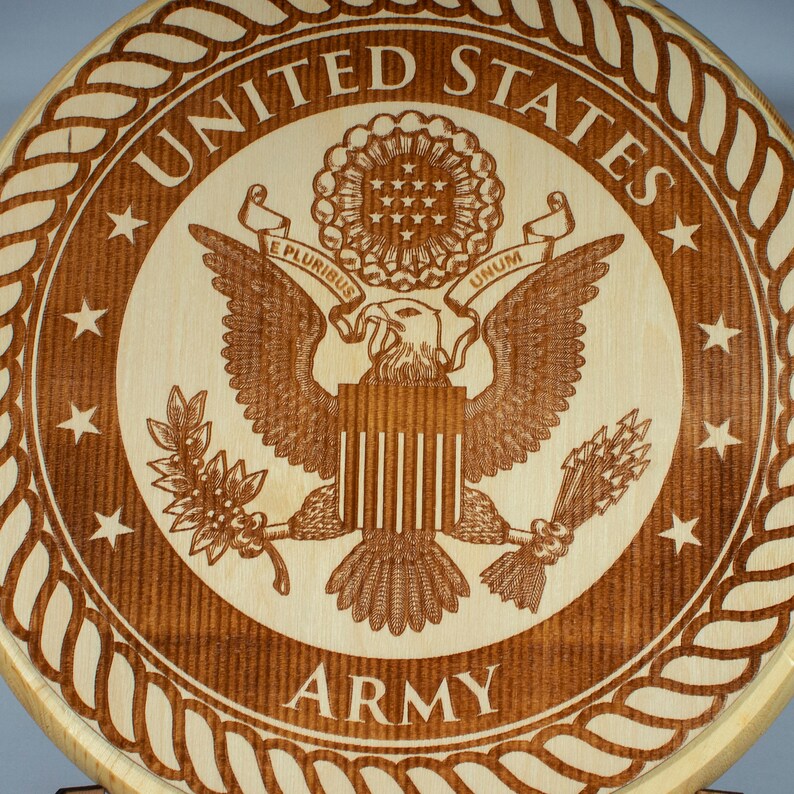 US Army logo 12in round laser engraved wood plaque Service Etsy