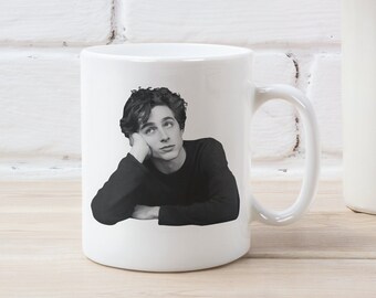 Timothée Chalamet Portrait Magazine Cover White 11 oz Ceramic Mug Gift Souvenir