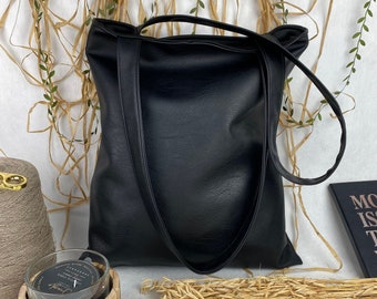 Borsa tote in finta pelle, borsa tote minimalista, borsa shopper, borsa tote fatta a mano