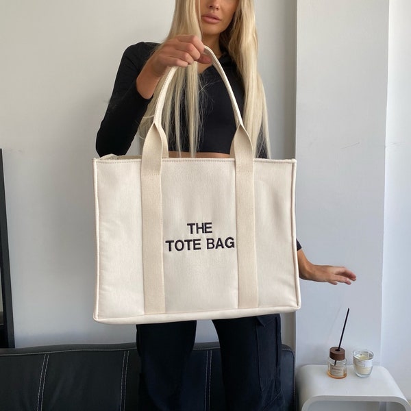 Tote Bag The Tote Bag Embroidered Minimalism Cotton Canvas Eco Handbag 2022 Shopping Fashion Shopper