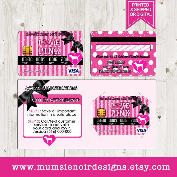 Victoria Secret Love Pink Credit Card Invitation Birthday