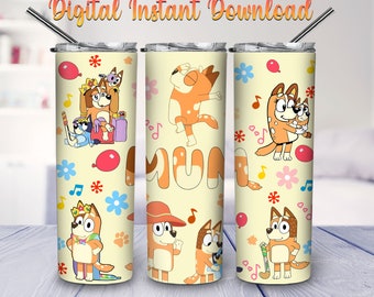 Blue Dog Cartoon Mother's Day 20oz Skinny Tumbler PNG Sublimation Designs, Mother's Day Tumbler Straight/Tapered PNG Digital Download