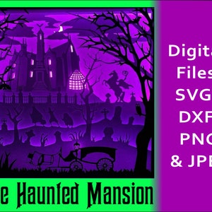 Arquivos Haunted Mansion Shadow Box SVG e DFX, caixa de luz, arquivo de corte de papel multicamadas.