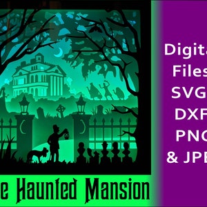 Haunted Mansion SVG & DFX Dateien California Layered 3-D Shadowbox mit versteckten Mickeys für Cricut oder Silhouette