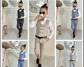 Boys' Vest Pants Bowtie Suit, Slim Fit Kids Wedding Suit, Birthday Party Ring Bearer Ceremony Graduation Photoshoot Formal Occasion Wear