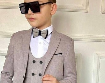 Boy's 5 Piece Tuxedo Suit Tailored Slim Fit, Wedding Party Birthday Guest Ring Bearer Graduation Prom Baptism Jacket Vest Shirt Pants Bowtie