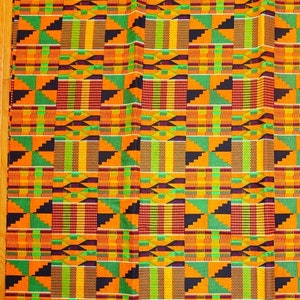 Orange Kente Fabric by the Yard, African Print Ankara Cotton, Sewing Clothing Quilting, Upholstery, Masks Crafting DIY Boho Home Decor