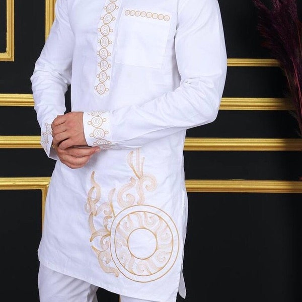 White African Men's Outfit, Shirt Matching Pants, Wedding Groomsmen Grooms Black Suit, African Men's Wear Fashion, Embroidery Buba Sokoto