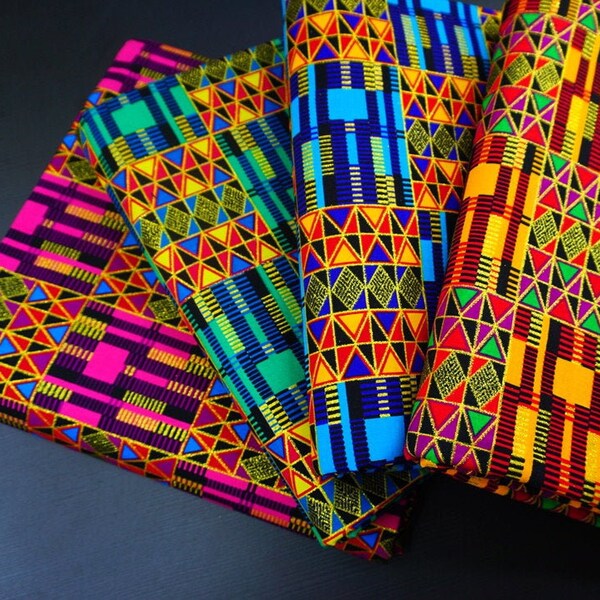 Fancy African Fabric by the Yard, Metallic Kente Ankara Print, Dressmaking, Cotton Quilting, Sewing, DIY Craft, Boho Home Decor, Upholstery