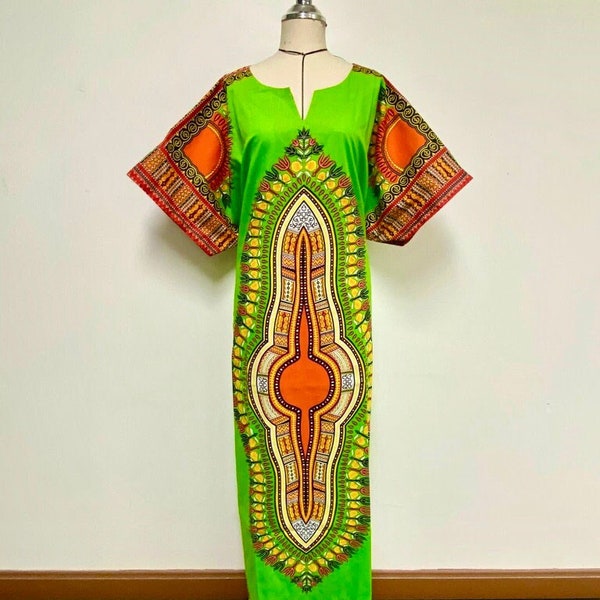 Afrikanisches Dashiki-Kleid, lässige Party-Resort-Kleidung, Brautjungfern, Umstandsmode von zu Hause aus, Baumwoll-Kaftan, Einheitsgröße, afrozentrische Boho-Damenbekleidung