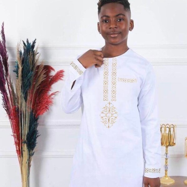 Tenue africaine blanche pour garçon, pantalon chemise confortable en coton brodé, séance photo de remise des diplômes pour anniversaire de mariage, tenues de fête nigérianes