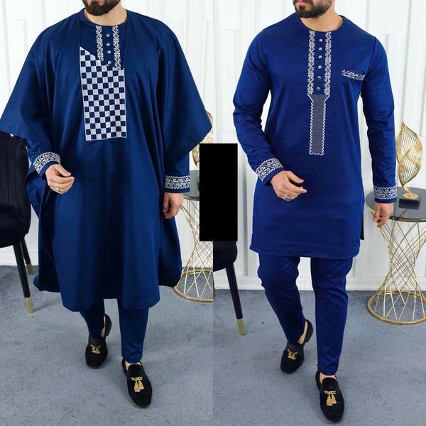 Agbada African Men's Clothing, African Wedding Attire Groom Suit Guests Groomsmen Birthday Party Nigerian Embroidery Agbada Buba Sokoto Wine
