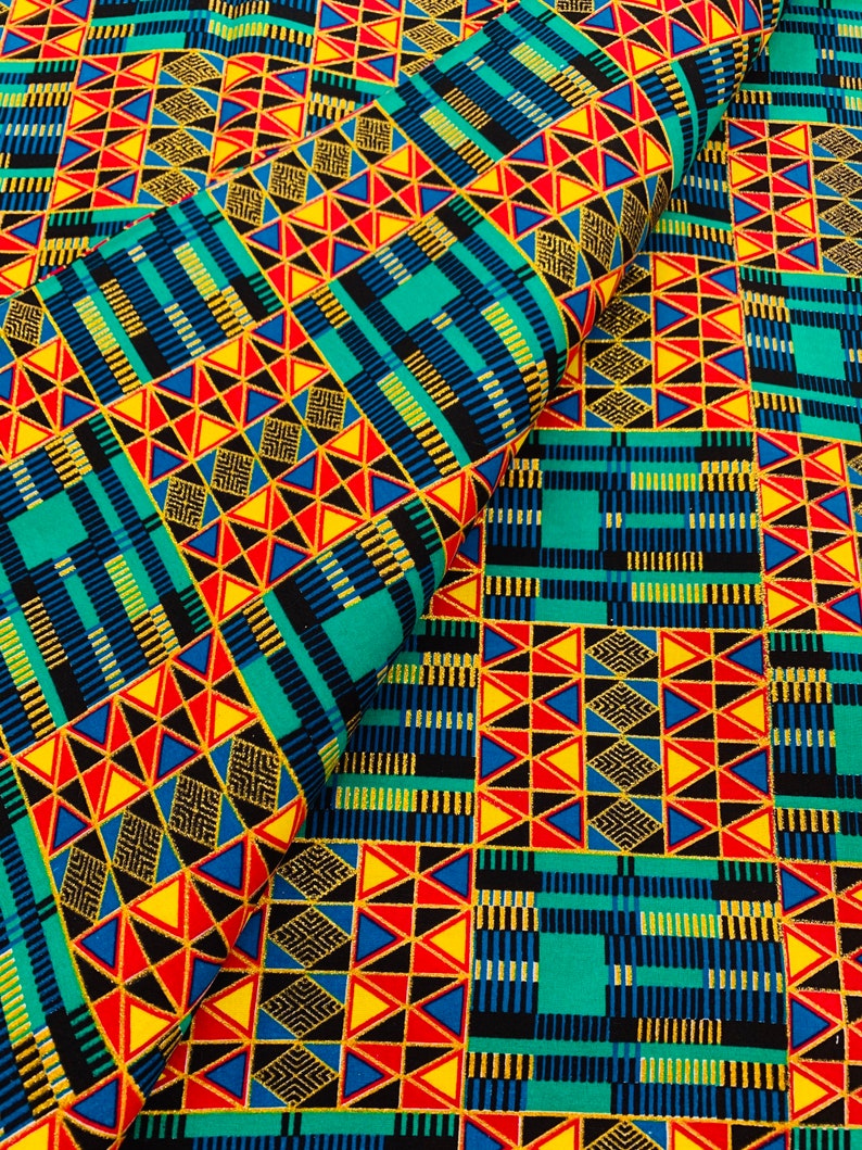 Metallic Kente Ghana Ankara Print Fabric Gold Embellished Etsy
