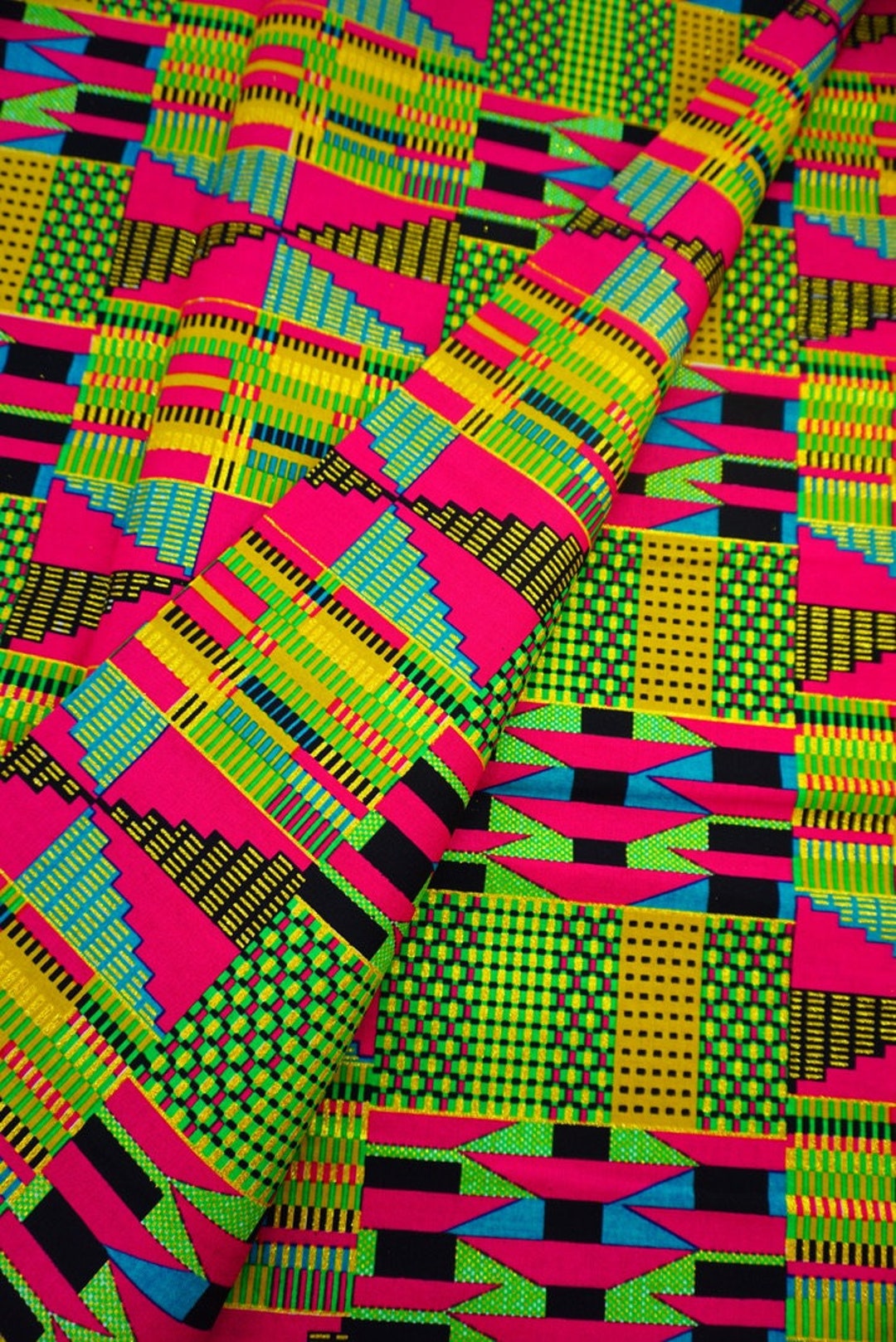 Metallic Gold Table Runner, Kente Table Runner, Farmhouse Table Linen, Pink Green Table Runner