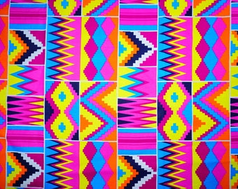 Pink Kente Print Fabric bulk stock, Craft Quilting Cotton Dressmaking Home Decor Upholstery Tropical Geometric Aztec Zigzag Abstract