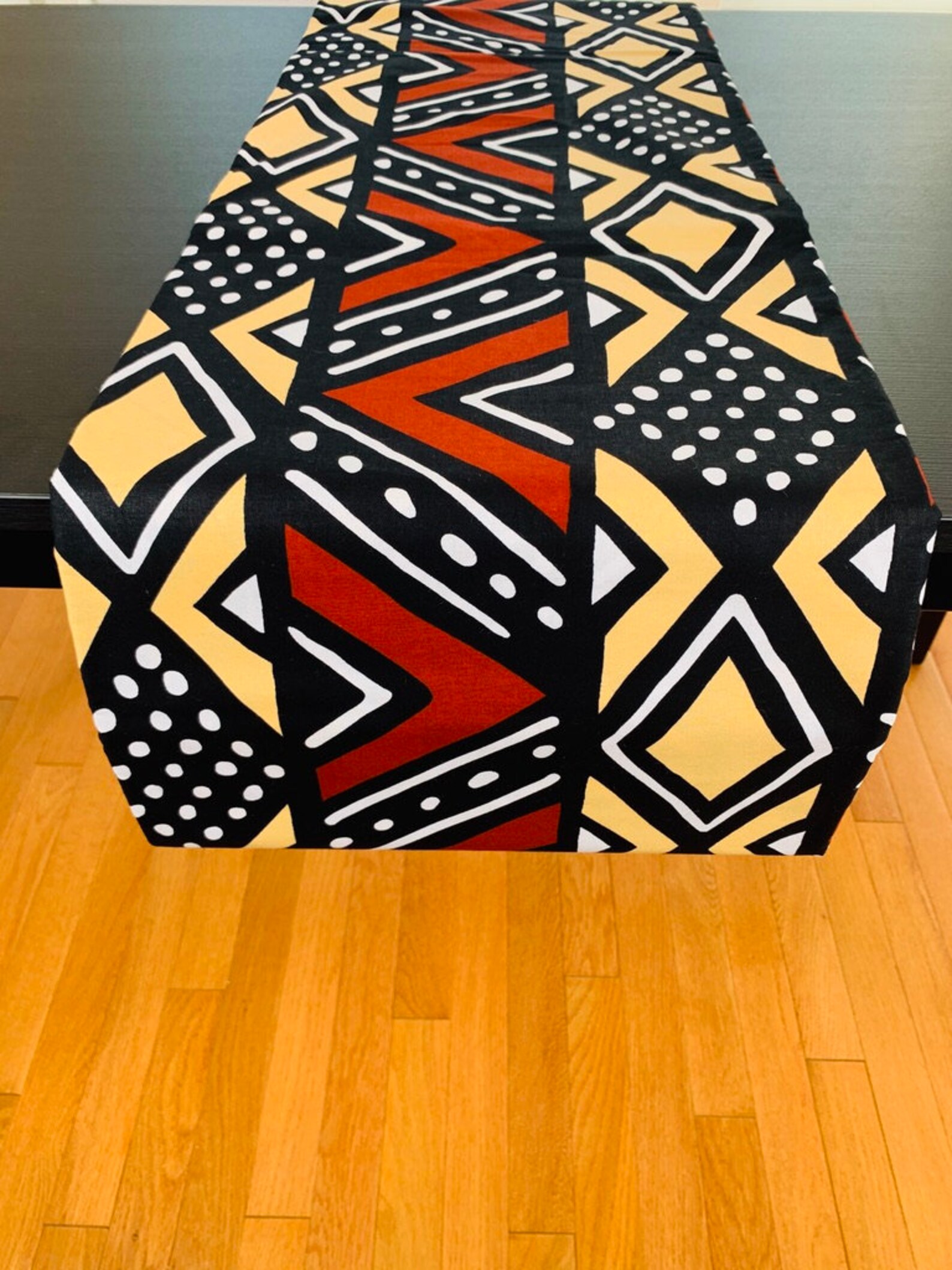 Boho Table Runner Rustic Mud Cloth African Print Rust Etsy