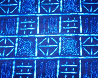 Indigo Mud Cloth Print, Tissu africain par yard, Adire Ankara, Géométrique Abstrait, Boho DIY Craft, Head Wrap Upholstery Quilt Cotton