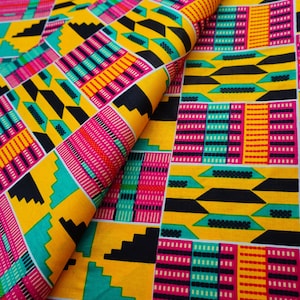 Pink African Kente Print Fabric by the Yard, Kente Cloth 100% Cotton Ankara Print, Quilting, Crafting, Head Wrap Mask, Upholstery, Clothing