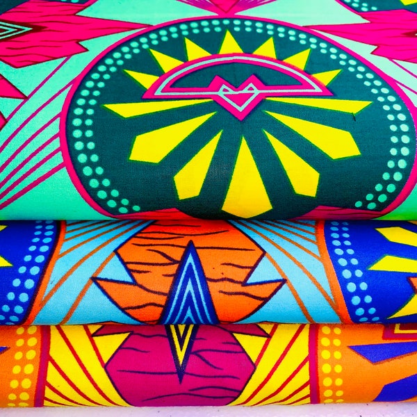 Bunter Afrikanischer Stoff Meterware | Baumwolle Ankara Print Geometrisches Handwerk, Headwrap, Bonnet Gesichtsmaske, DIY, Polsterung, Quilt afrikanischen Druck