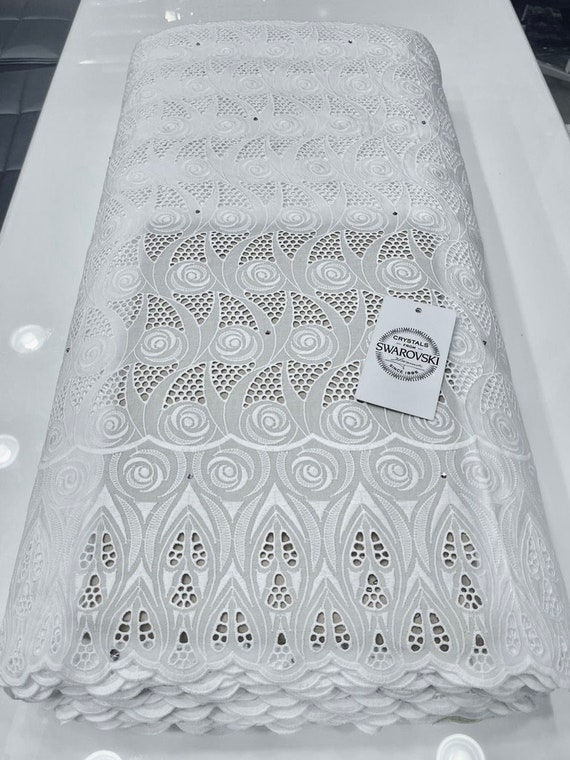 White Swiss Dry Lace Swarovski Crystals Dressmaking Sewing