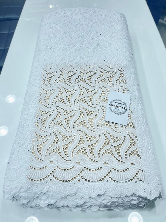 White Swiss Dry Lace Switzerland Swarovski Crystals Wedding