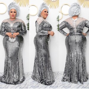 Silver Sequin Evening Dress Women Plus Size, Birthday Party Evening ...