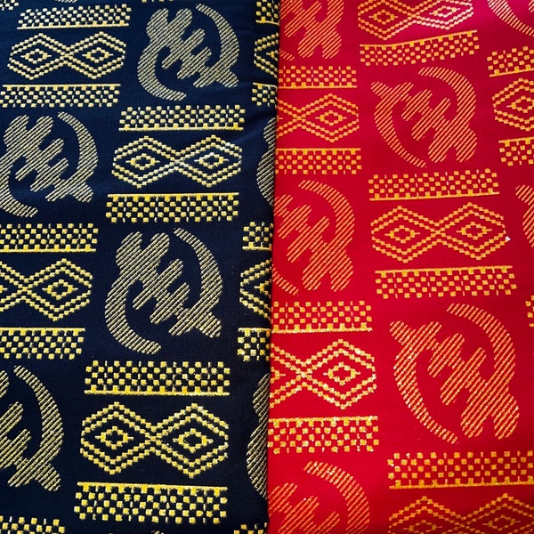 Gye Nyame Adinkra, Metallic Gold African Fabric by the Yard, Ghana Clothing, Afrocentric Event Decor Home Upholstery, Craft DIY Sew Cotton